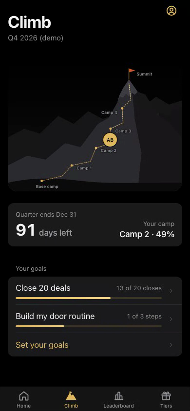 Avengers X setter app, Climb screen, demo data