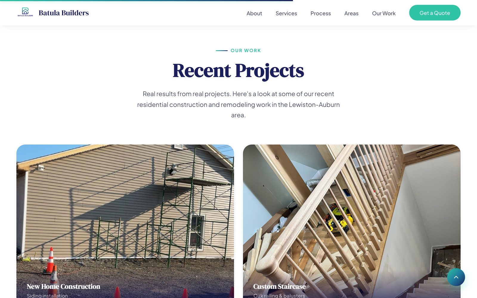 Batula Builders website on desktop: Recent projects