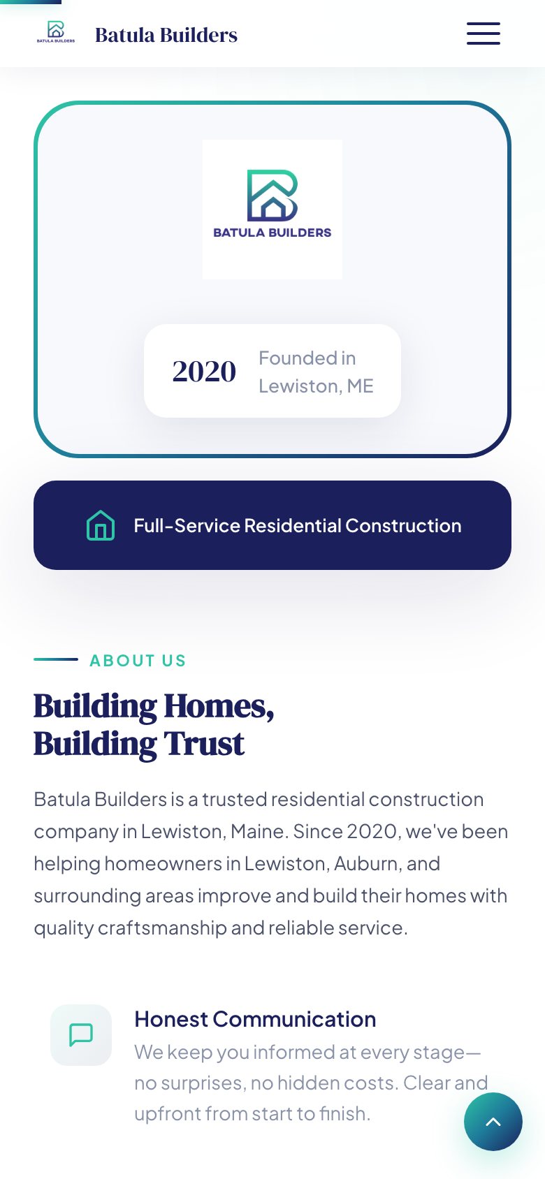 Batula Builders website on a phone: About