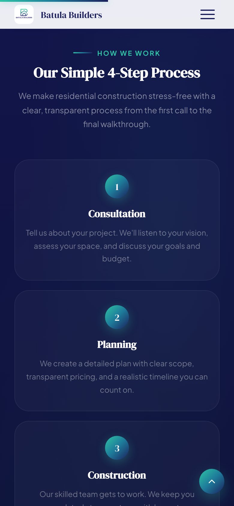 Batula Builders website on a phone: Process