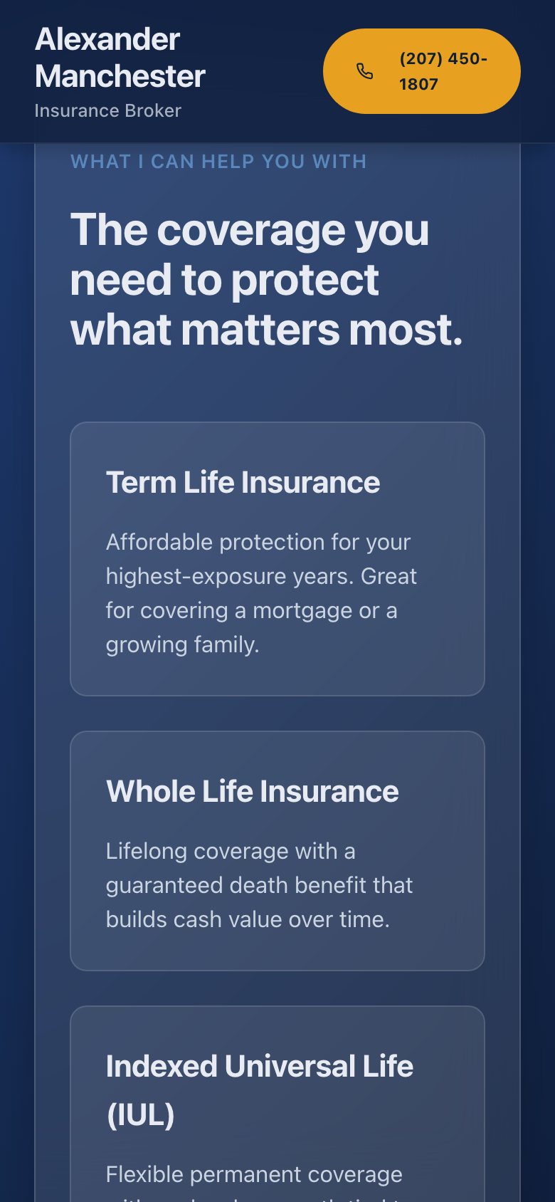 Manchester Life Solutions website on a phone: Coverage