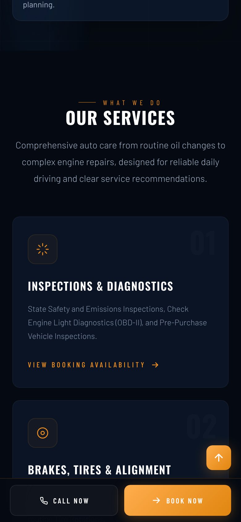 Mokai Motors website on a phone: Services
