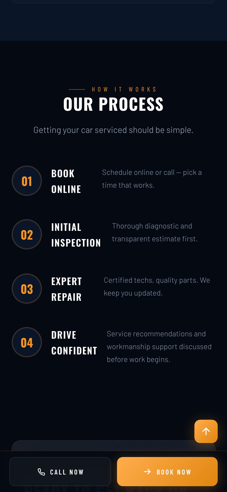 Mokai Motors website on a phone: Process