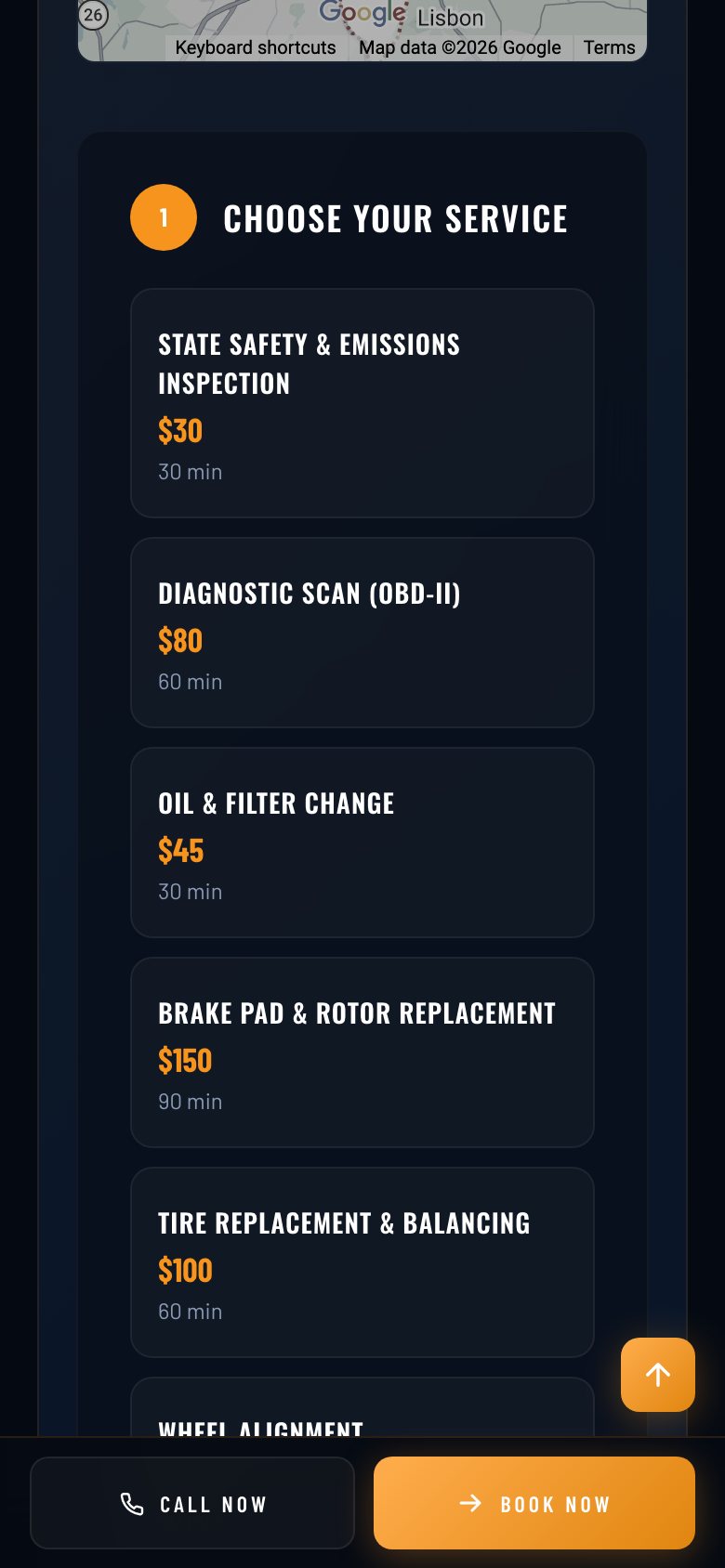 Mokai Motors website on a phone: Booking
