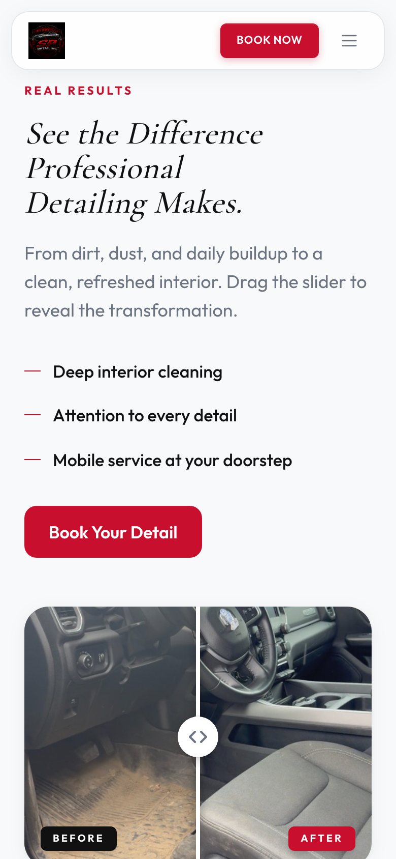SP Mobile Detailing website on a phone: Before and after